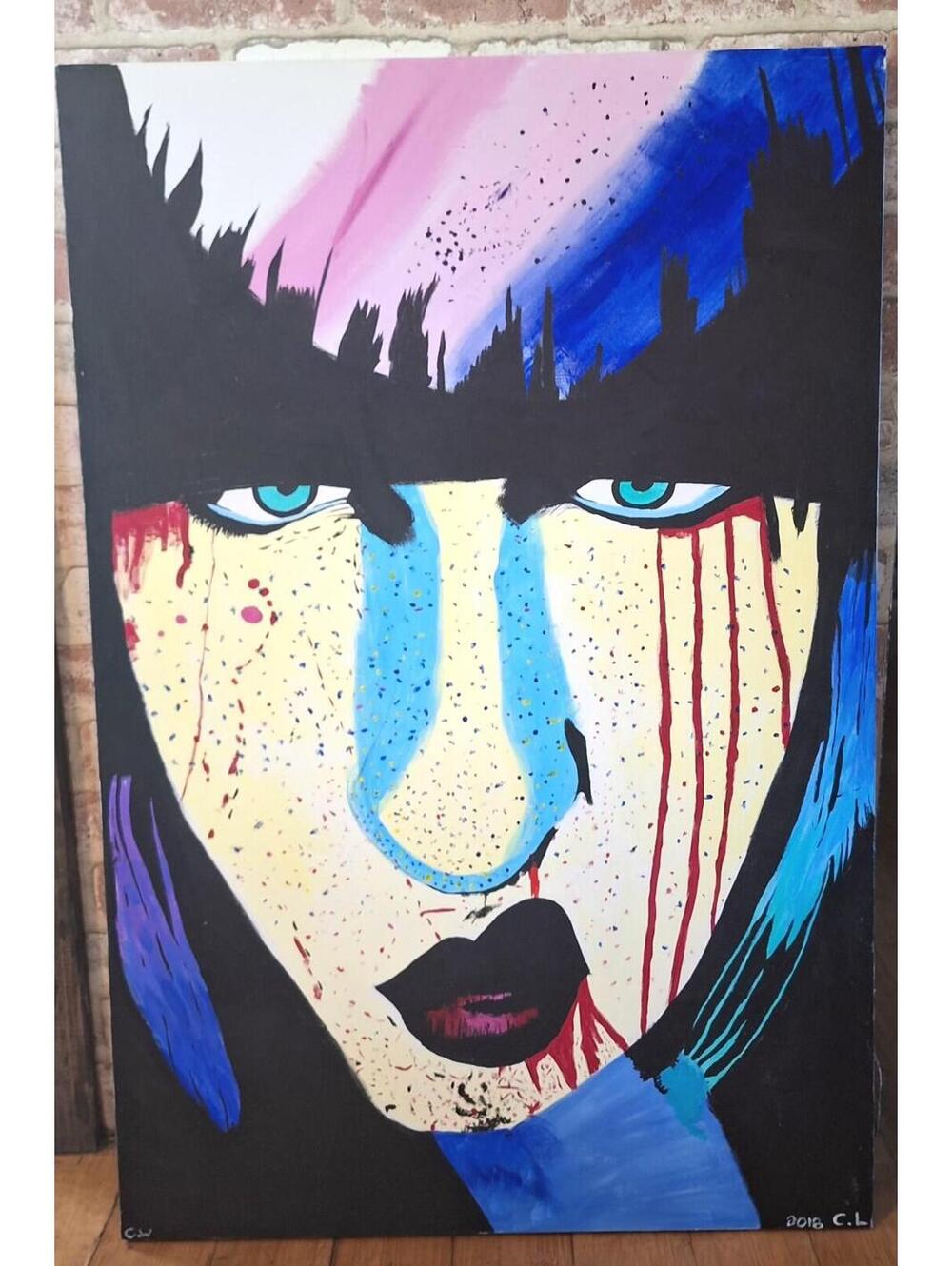 Horror Pop Art Acrylic Original Painting 24"X36" Canvas 2018 Signed C.L.